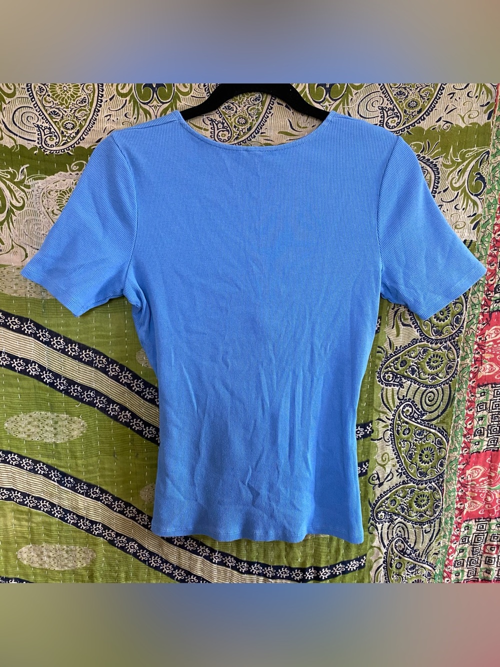 Sezane Bleuet Maia Ribbed Twist Front Top Size Large Quiet Luxury Best Seller - Picture 9 of 15
